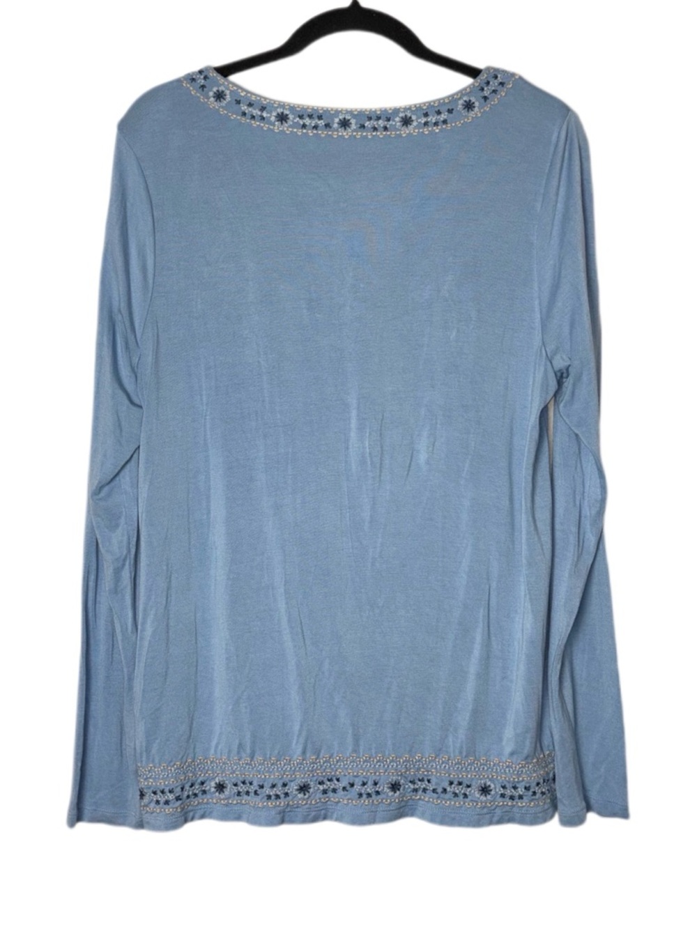 Soft surroundings embroidered long sleeve top with tassels -Blue Women's Medium - Picture 2 of 15